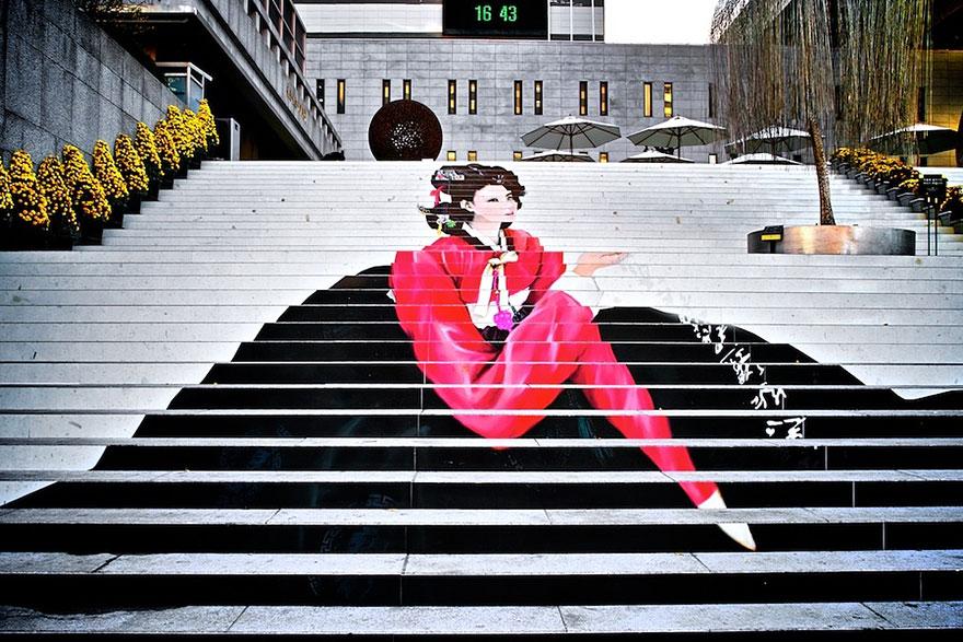 Stairs to the musical theater in Seoul, South Korea